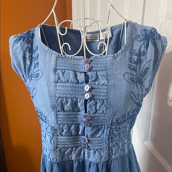 Vintage Emmanuel Geraldo Embroidered Blue Rayon Dress - Size L - Picture 3 of 15